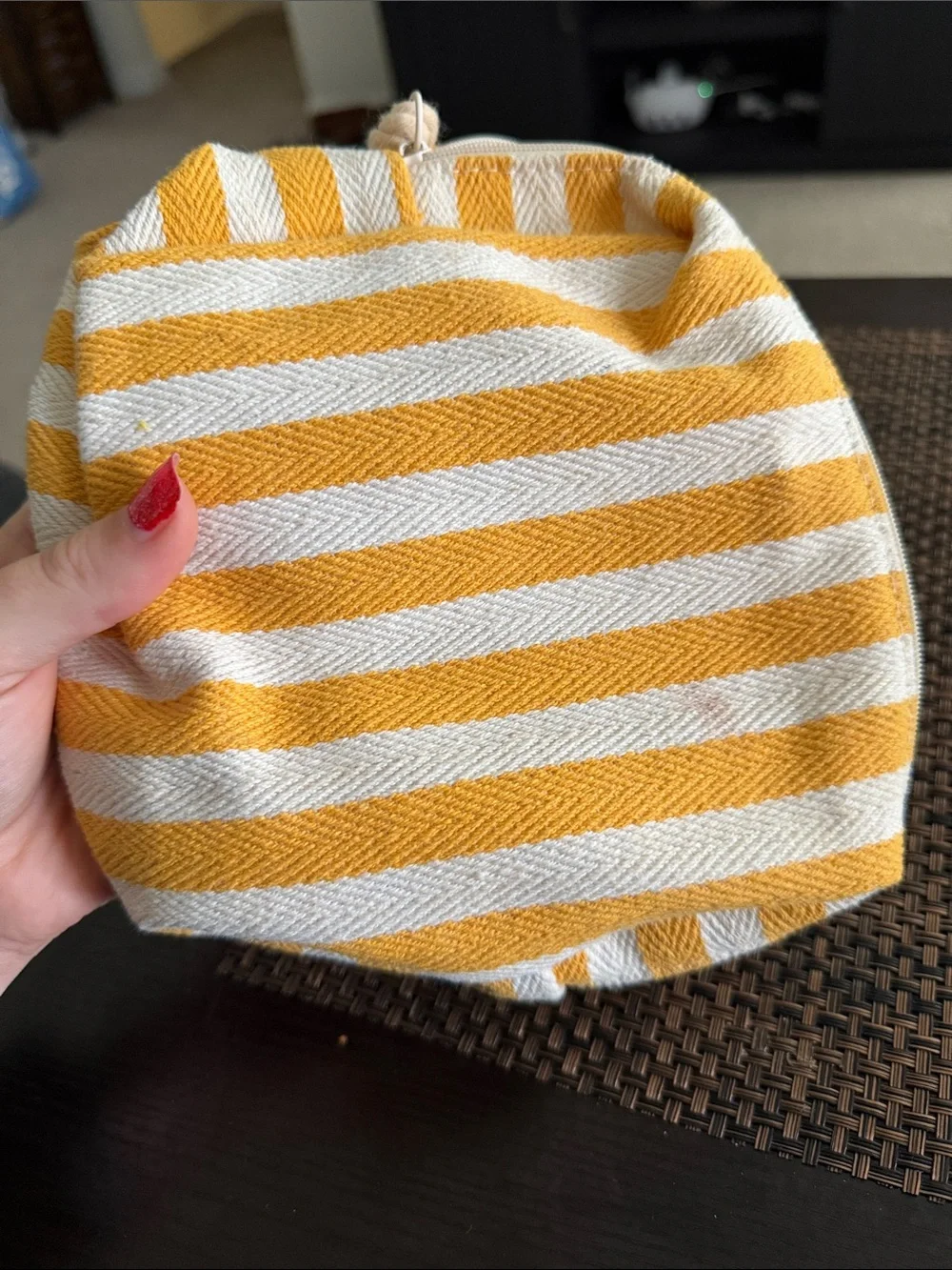 Clarins Golden Yellow and White Striped Travel Cosmetic Pouch